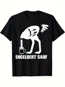 Men'S Vintage Funny Beer Drinking T-Shirt - Engelbert Saufer Graphic Print, Black with White Design, Summer Casual Tee, Regular Fit Short Sleeve for Outdoor Sports & Social Gatherings, Beer Shirt, Humorous Apparel, Machine Washable Shirt