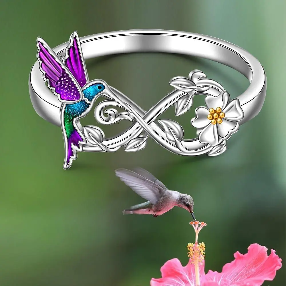 Talonior Hummingbird Ring for Teenager Infinity Purple Hummingbird Ring Hummingbirds Bird Flower Rings Jewelry Band Christmas Gifts, for Teenager, For Teenager