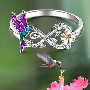 Talonior Hummingbird Ring for Teenager Infinity Purple Hummingbird Ring Hummingbirds Bird Flower Rings Jewelry Band Christmas Gifts, for Teenager, For Teenager