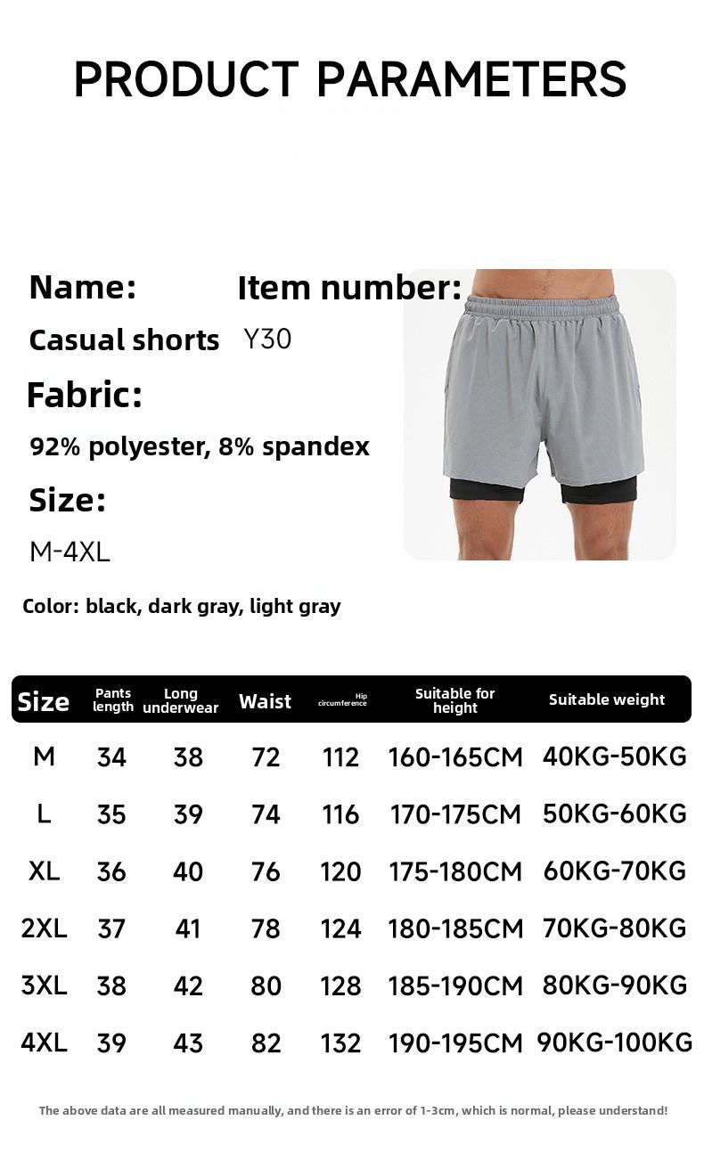 2026 New Fake Two-Piece Men's Fitness Shorts, Quick-Dry Anti-Embarrassment Swim Trunks for Beach & Running