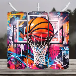 Basketball Design Tumbler - 20oz Insulated Stainless Steel Cup with Straw Lid |   Keeps Hot & Cold |   Portable for Travel, Sports, Gym |   304 Steel Body, BPA-Free