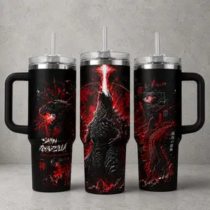Shin Godzilla Evolution of Terror Kaiju Tumbler 40/30/20oz Cup With Straw Lid Included, Red Black Atomic Beam Full Wrap Stainless Steel Insulated Tumbler 20oz/40oz Drinkware Bottled Cup