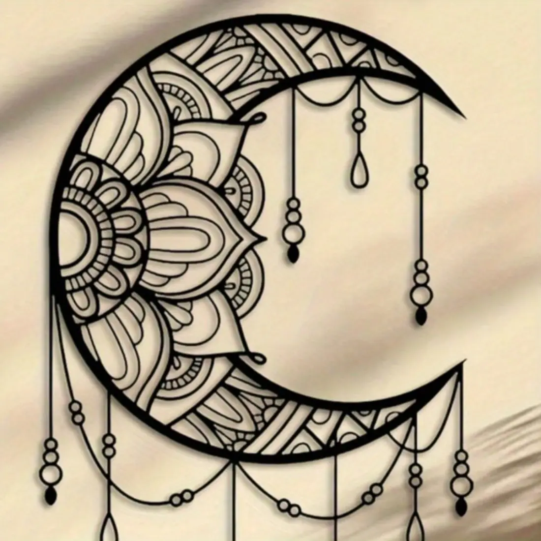 Bohemian Moon Mandala Floral Pattern Metal Wall Sculpture Hanging Handmade Home Decor Art Boho Decoration for Living Room Bedroom Yoga Studio Spiritual Gift Interior Wall Decor