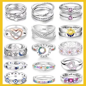 FASHION - 925 Sterling Silver Rings For Women Original Wedding Engagement Gifts Stackable Star Moon Heart Flower Ring