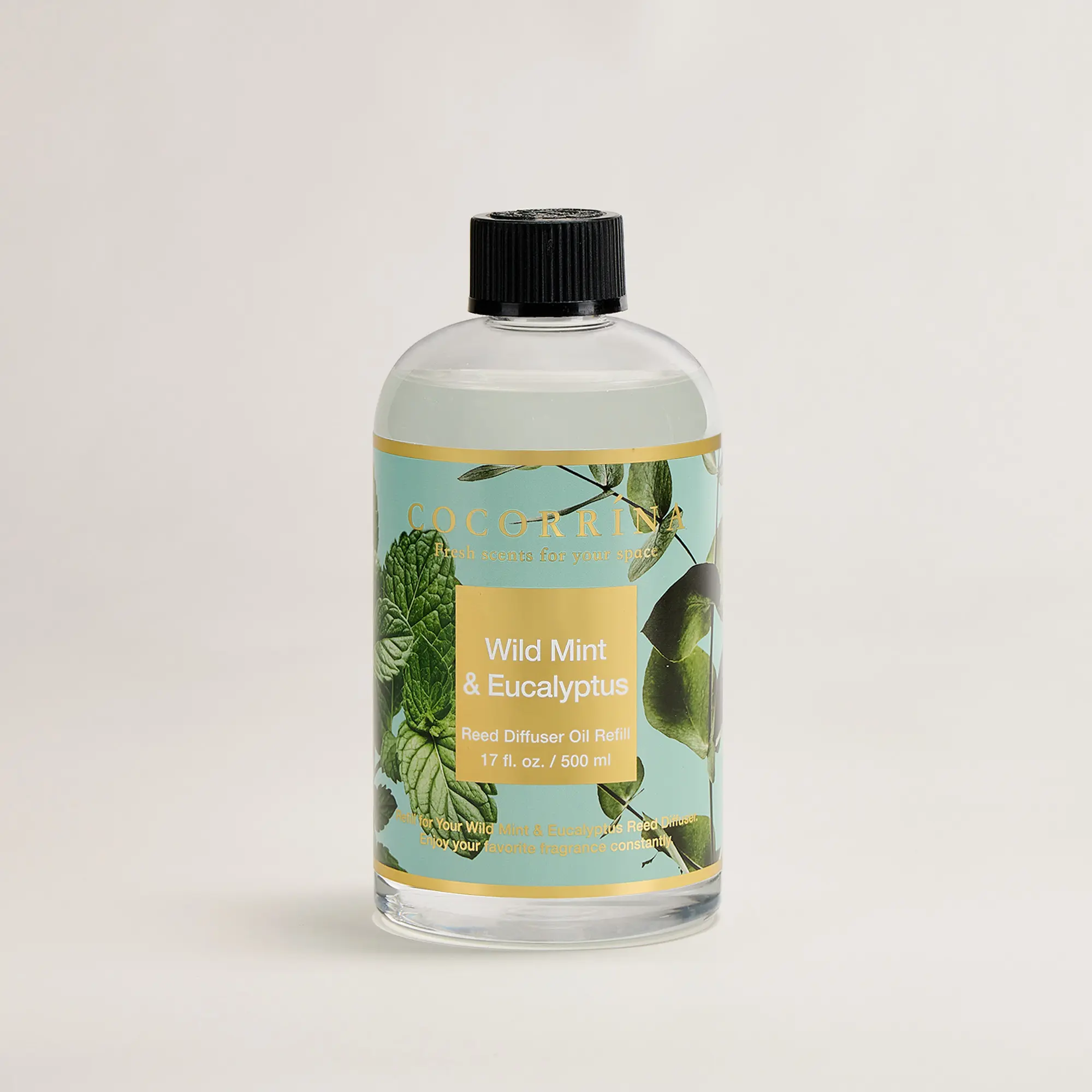 Cocorrína Reed Diffuser Refill Wild Mint & Eucalyptus 17oz (500ml) with 8 Sticks - Premium Long-Lasting Scented Oil, Home Fragrance for Bedroom, Bathroom Home Decor