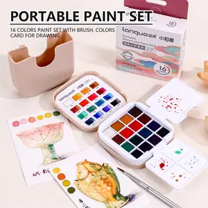 16 Colors Mini Portable Solid Watercolor Paint Set, Includes Brush & Palette, Ideal for Travel Sketching and Painting, Art Drawing Supplies, Art Materials, Artist Bundle