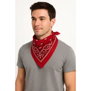 Vibrant Red Paisley Bandana - 20" Square