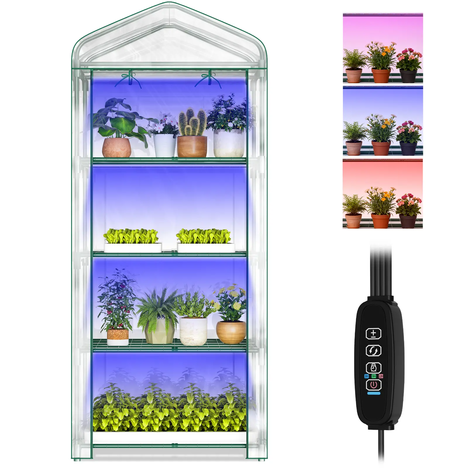 Naudacaa Indoor Mini Greenhouse with Grow Lights, 4/5 Tier Greenhouse with Zippered PVC Cover, Dimmable Plant Light & Timer for Seed Starting, Grow Lights For Indoor Plants, Indoor Gardening System