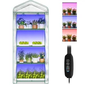 Naudacaa Indoor Mini Greenhouse with Grow Lights, 4/5 Tier Greenhouse with Zippered PVC Cover, Dimmable Plant Light & Timer for Seed Starting