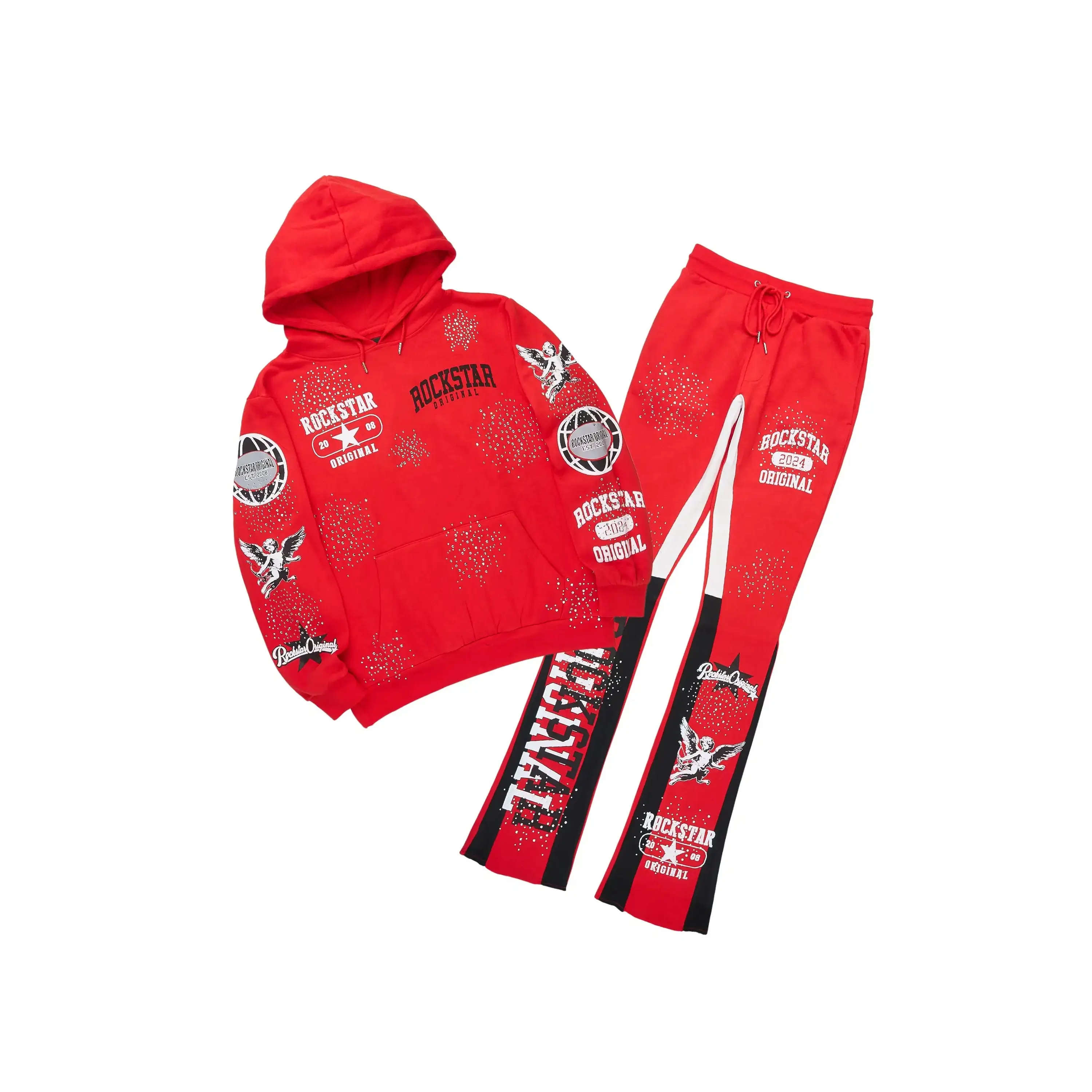 Gutta 2.0 Red Rhinestone Hoodie/Stacked Flare Track Set