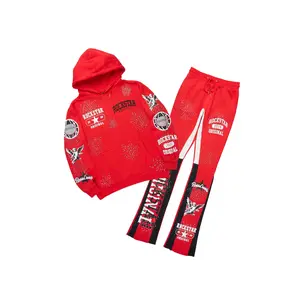 Gutta 2.0 Red Rhinestone Hoodie/Stacked Flare Track Set