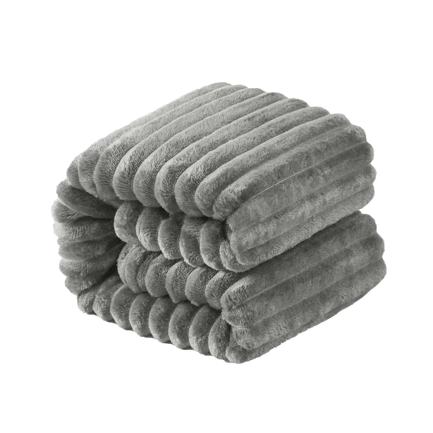 Flannel Fuzzy  Blanket, Fluffy Warm and Lightweight Reversible Stripes Design  Plush Blanket, 30x40 Inches, Grey