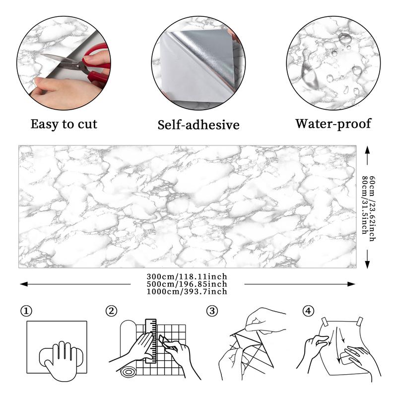 Marble Pattern Self-adhesive Sticker 1pc Waterproof Decorative Paper for Countertop Furniture Table Living Room Kitchen Bathroom Home Interior Decor Modern Pegatinas Decorativas