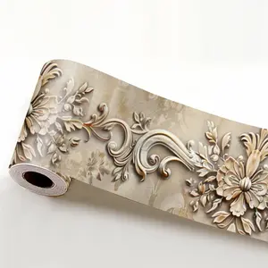 1PC Classic Vintage Floral Elegance Wallpaper Border Peel Stick, Self-Adhesive Peel Stick Wall Border Vinyl Removable, Vintage Room Border Wallpaper, Wall Trim Wallpaper Trim, Wall Border Peel Stick Border for Kitchen (Wall Not Included)