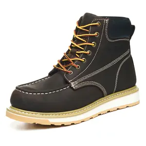 6" Men's Work Boot - Dark Brown (AZX556) Classical Soft Toe MD Sole Genuine Leather Water-proof Safety Boots Comfortable Work Safety Shoes