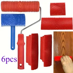 6pcs  Wood Grain Tool Set, DIY Rubber Wood Grain Roller Tools with Handles, Wall Art Paint Decor, Looks Like Real Wood