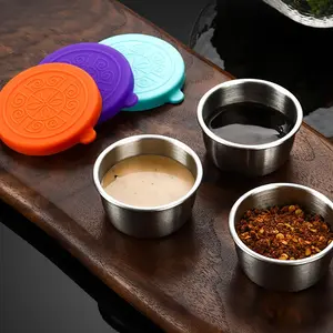 Portable Mini Sauce Cup with Silicone Lid, Stainless Steel Outdoor Salad Dip Bowl, Sealed Design for Easy Storage, Ideal for Camping and Travel, Camping Kitchenware