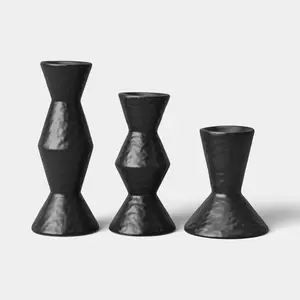 Set of 3 Black Ceramic Taper Candle Holders - Threshold