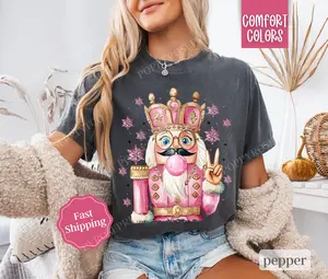 Nutcracker Bubble Shirt Comfort Colors, Preppy Christmas Tshirt,  Womens Holiday Tee