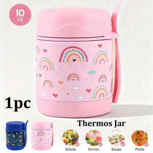 10oz Stainless Steel Insulated Food Jar with Spoon, Leak-Proof Soup Thermos Cup, Heat Resistant Lunch Box, Wide Mouth, Ideal for School Office Travel Kitchen