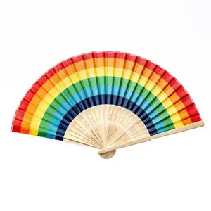 Summer Rainbow Handheld Folding Fan for Wedding Party Decoration Festival Dance M68E