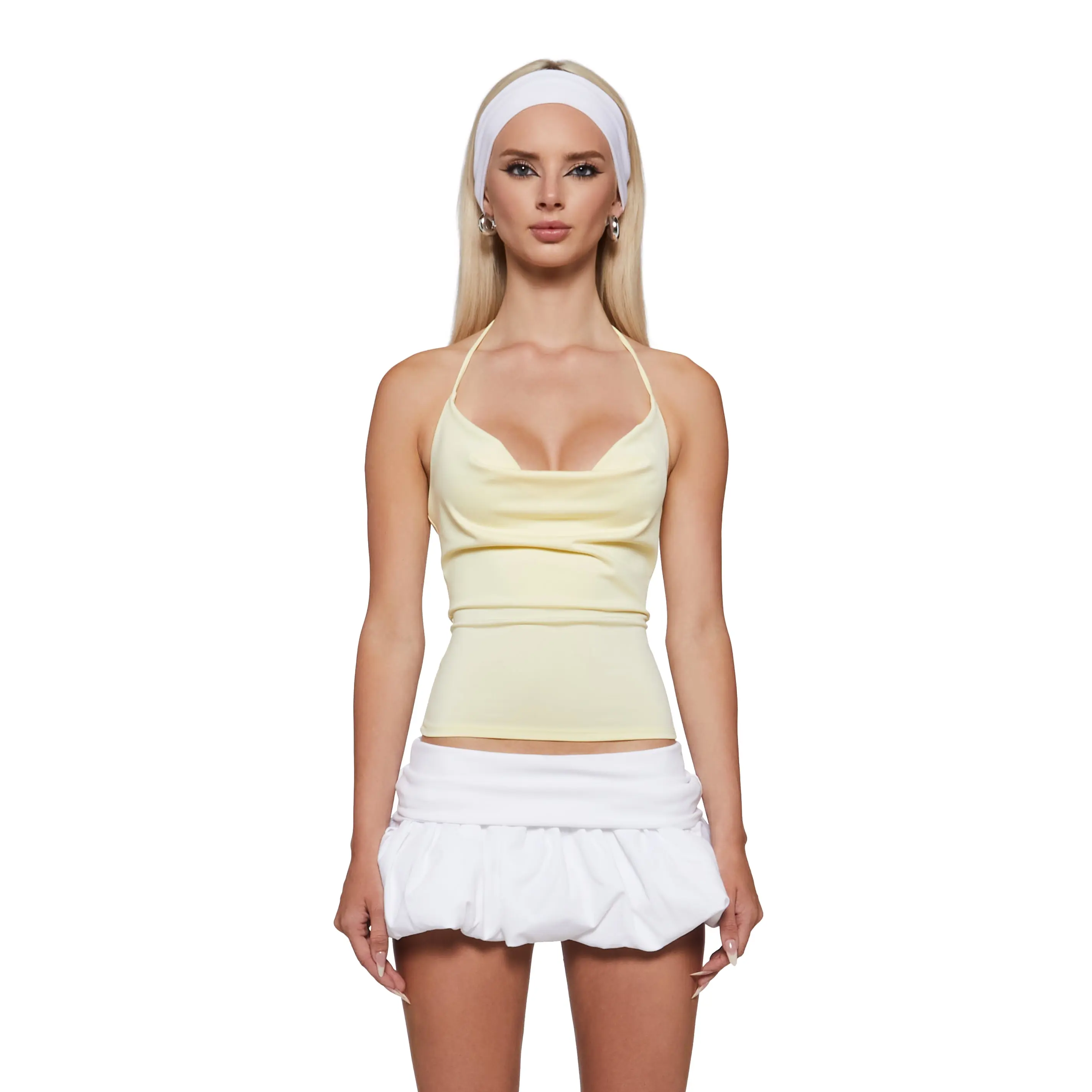 Beatriz Cowl Neck Halter Top - Butter Yellow