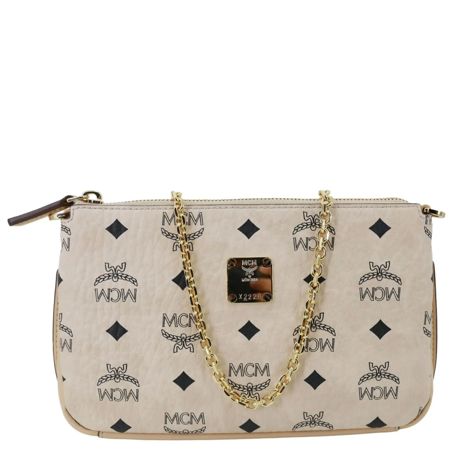 Pre-owned MCM Canvas Clutches & Wristlets Visetos Coated Pochette Cream