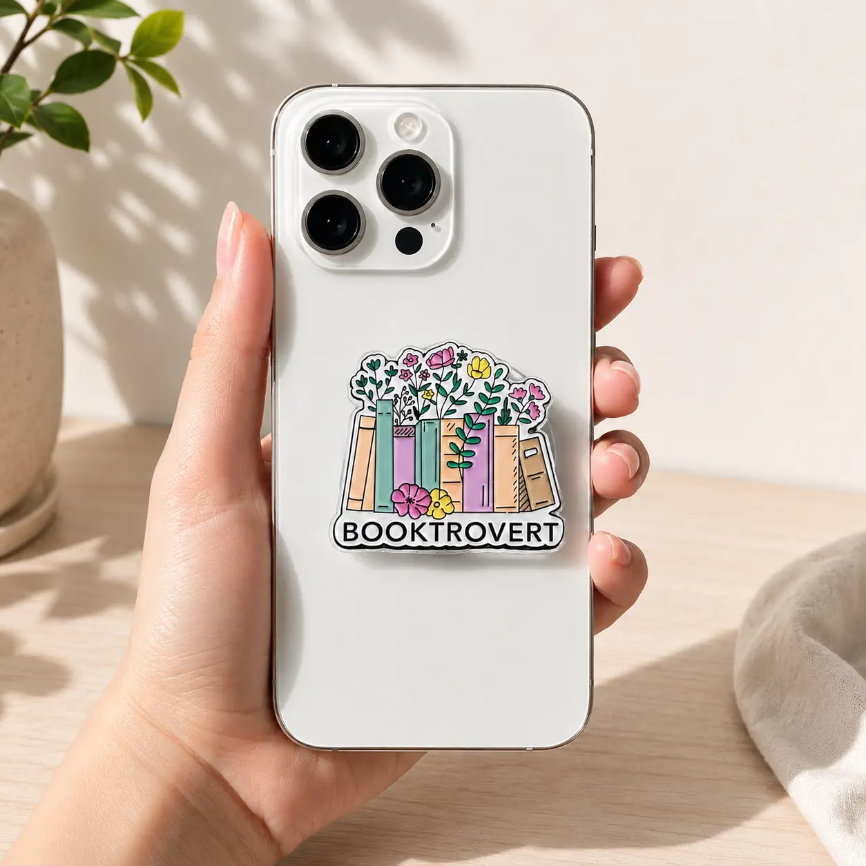Booktrovert Floral Bookish MagSafe Phone Grip, Kindle Grip for Book Lovers, Acrylic Phone Holder, Reader Gift