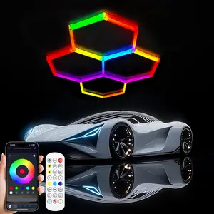 RGB 3/5/7/8/14 Hex Hexagon Lights - DIY Garage LED With Remote Control, Smart APP Lighting with Music Mode, 358 Kinds of Changes for Gym Bar Gaming Room Garage Lighting Basemen