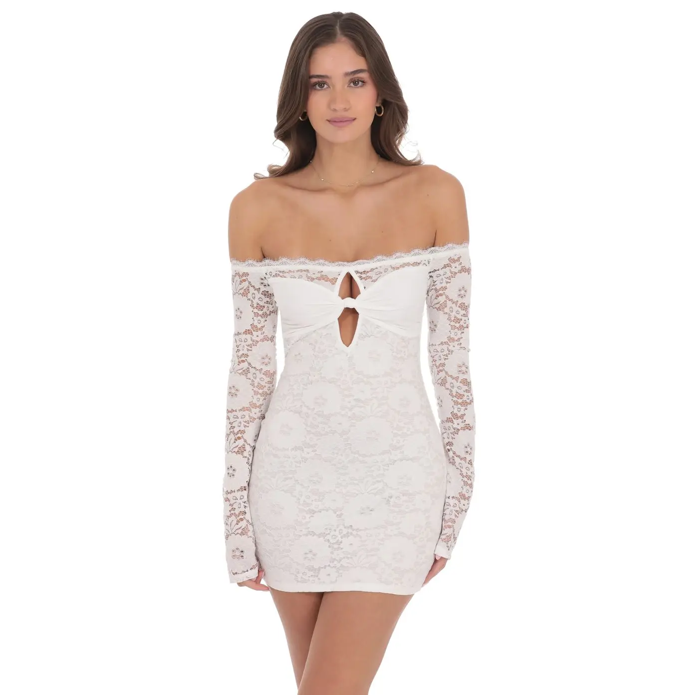 strapless open back dress Saffron Hardware Detail Off-Shoulder Cut-Out Mini Dress in White main image 0