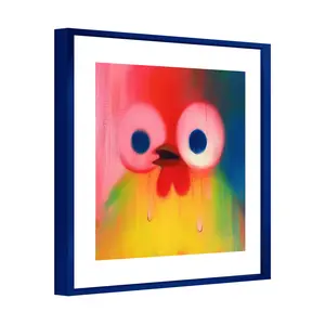 Framed Whimsical Rooster Wall Art - Funny Cartoon Animal Wall Decor for Playroom Kids Room & Bathroom - Modern Matte Canvas Print - Unique Birthday Gift Ready to Hang 16x16 Inch Poster Ornaments Decoration Artistic Photo