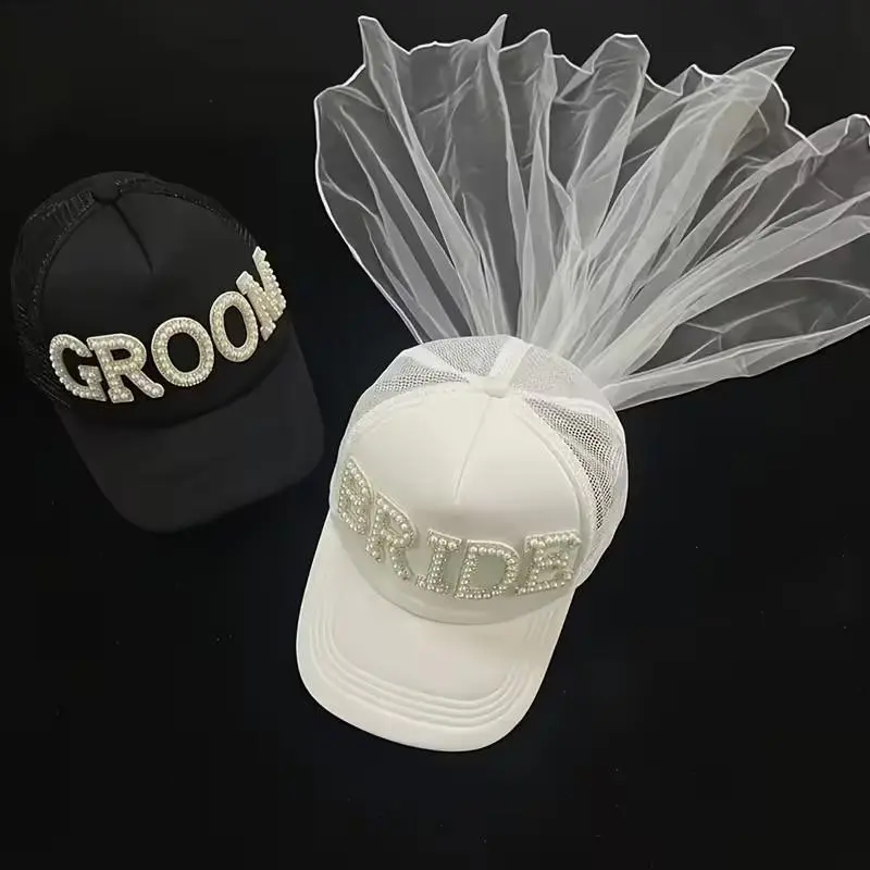 Bride/groom Baseball Cap with Veil, Hat, Creative Wedding Photography Props, Outdoor Wedding Decor, Travel Wedding Supplies, Single Party Gift