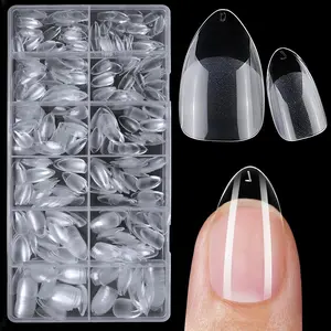 Almond Fake Nail Tips, 120/240pcs Clear Short False Nail Tips, Full Cover Soft Gel Artificial Fingernails for Gel Acrylic Nails Extension, Nail Kit, Nail Extension Set