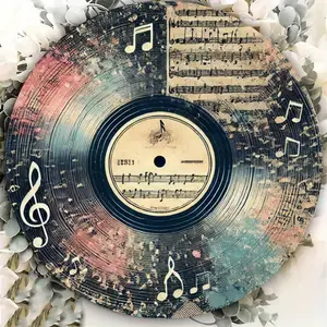 1pc 2D Vinyl Record With Music Note & Stave Design, 7.87x7.87 Inch (20x20cm), Suitable For Restaurant, Bar, Cafe And Coffee Shop, Waterproof, Dustproof, Fun Home Wall Decor, Room Decor, Bedroom Decor, Perfect Gift For Festival, Durable, Easy To Hang, Meta