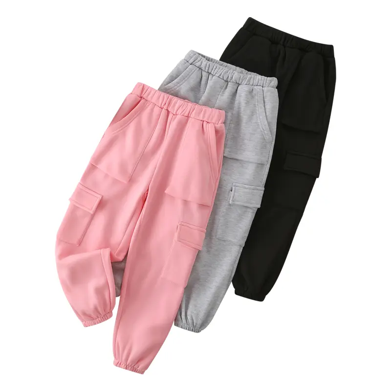 3-piece girls' joker overalls in autumn and winter-design of leisure outdoor jogging belt pocket for children aged 3-12 Bottom Pants