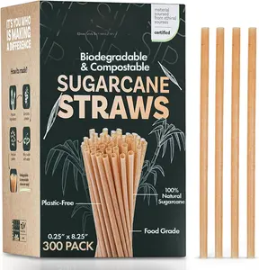 Sugarcane Straws [300 Pack] 8.25" | FSC Certified  Compostable Straws Disposable for Warm and Cold Drinks | Plastic-free & Biodegradable Packaging |  made with Sugarcane Fiber