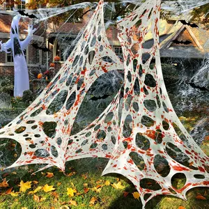 Bloody Giant Outdoor Beef Netting Halloween Spider Webs 680 Sqft Cuttable Stretchy Polyester Cobweb for Yard Garden Party  236" x 39"