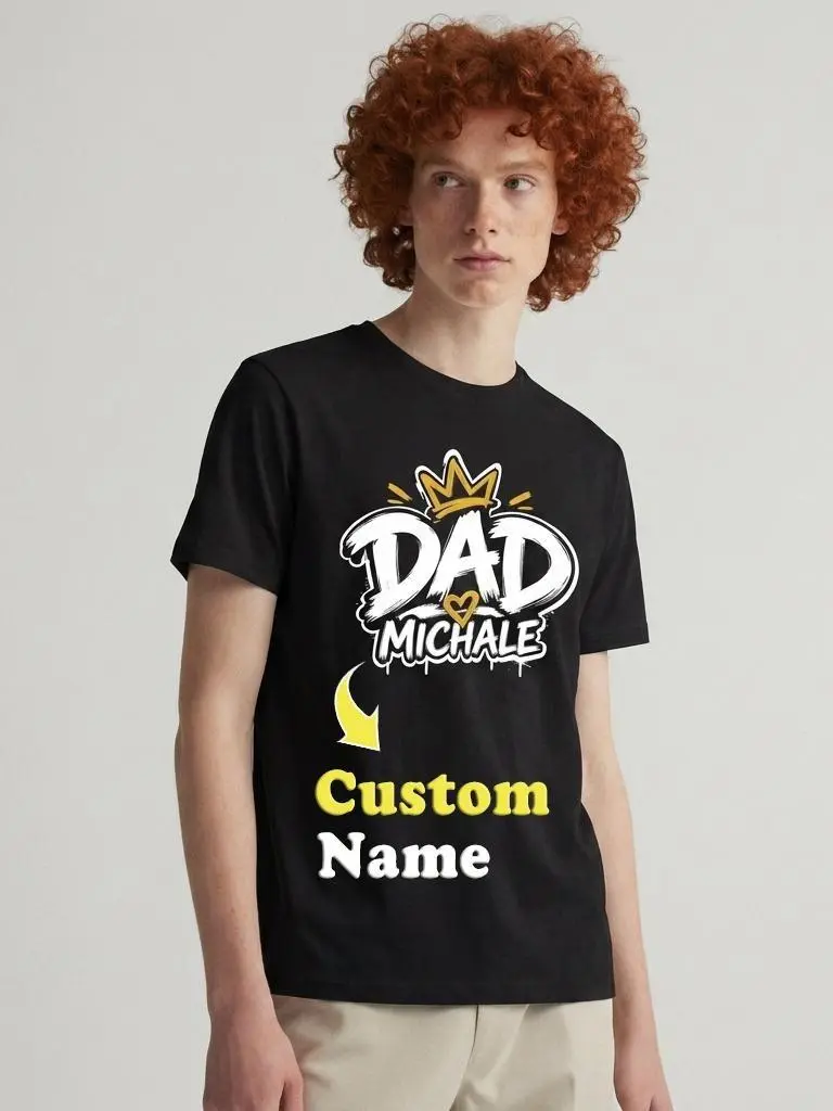 Carpesun Personalized Custom Name Dad Graffiti T-Shirt, Golden Crown And Heart Graphic Tee, Soft Breathable Cotton Fabric, Regular Classic Fit, Unisex For Men Women, Customizable Fathers Day Gift For Papa