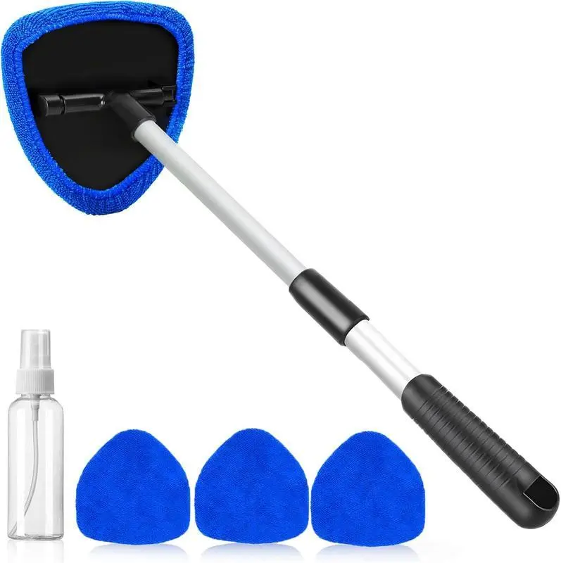 Car Interior Windshield Glass Cleaner Brush with Microfiber Pads, Auto Window Detailing Tool, Useful Car Accessories for Men Women, Car Cleaning Supplies