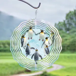 Penguin Design Wind Spinner, 1 Count 10 Inch Hanging Wind Chime, Outdoor Wind Chimes, Garden Decor for Outdoor Patio Balcony, All Season Romantic Accent, Garden Accessories