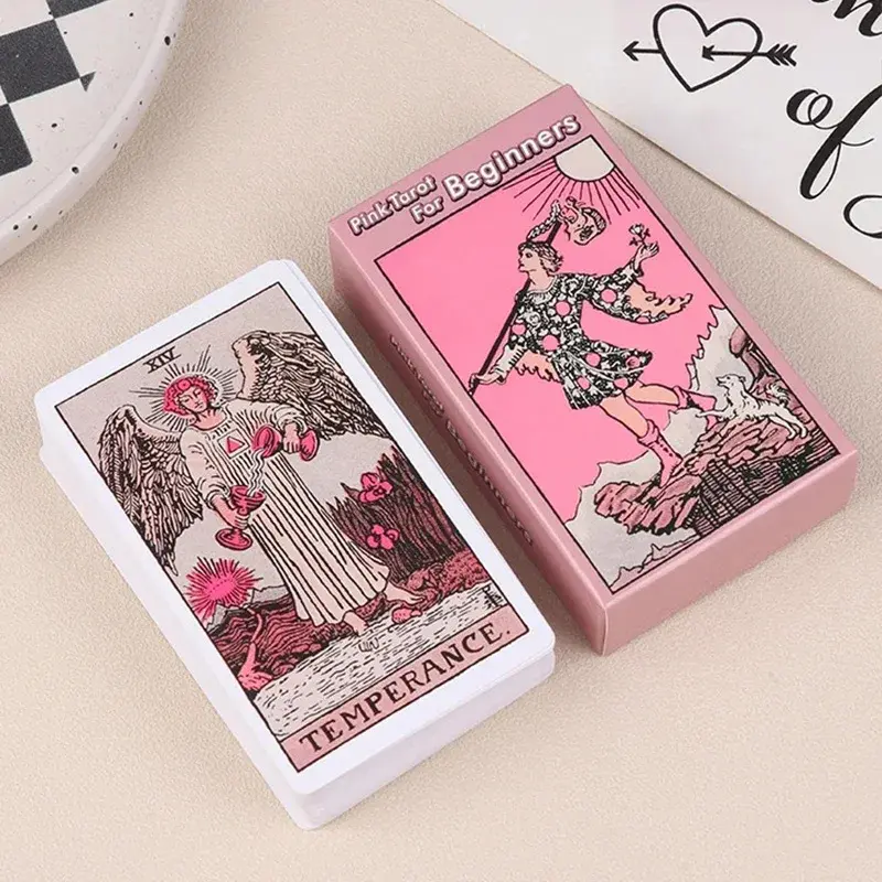 Pink Rider Waite Tarot Card Deck Set, Beginner-Friendly Dedicated Card Game for Prophecy, Family Party Fortune-Telling Activities