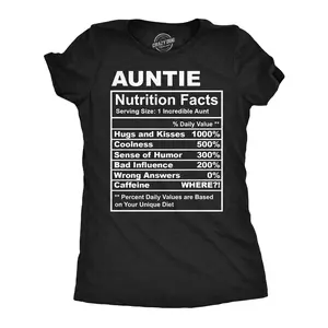 Womens Funny T Shirts Auntie Nutrition Facts Sarcastic Aunt Graphic Novelty Tee For Ladies Funny Womens T Shirts Cute Vintage Fashion Casual Ladies T-Shirt Gift Food Tops for Women Funny Aunt Top Women's Black -