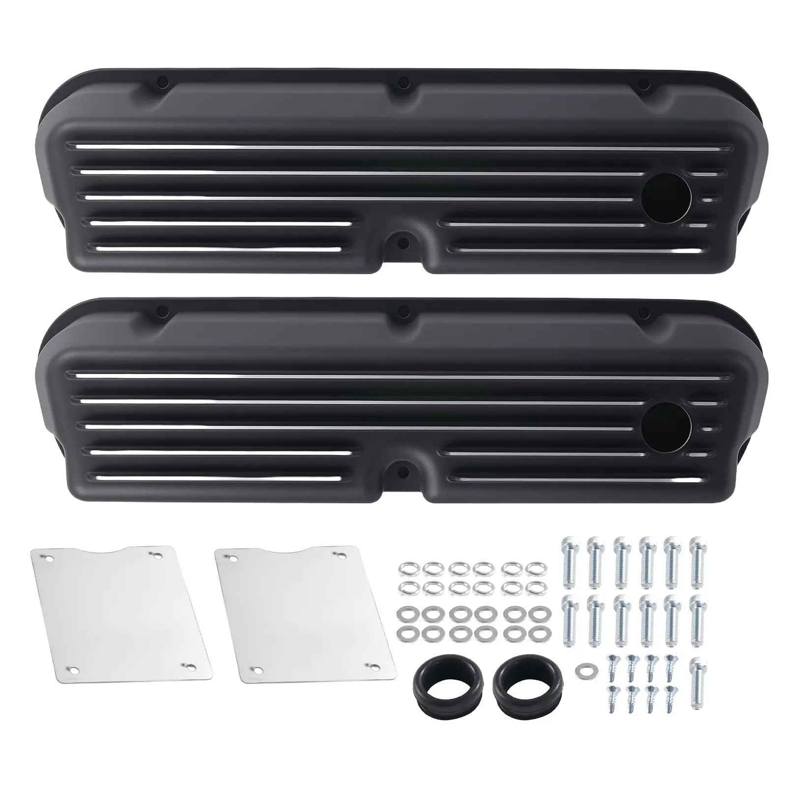 Aluminum Black Valve Covers compatible for Ford 289 302 351W 5.0L Finned 1962-1985