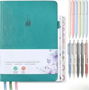 Bible Study Journal Set, Christian Bible Study Kit with Guided A5 Journal, 11 Pens, Sticky Notes & Stickers, Devotions Faith-Based Gift for Women, Church Notes Notebook