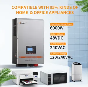 Hybrid 6KW DC 48V Split Phase 120/240V Pure Sine Wave Off grid Solar Inverter Charger with 100A MPPT Solar Controller Power Safety Home Motor Dual Phase Output