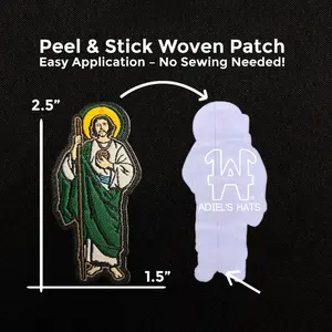 Adiel's Hats San Judas Peel & Stick Woven Patch  - 2.5" x 1.5" Easy Peel & Stick Application for Cowboy Hats Phone Cases Dashboards & More! No Sewing & No Iron Needed.