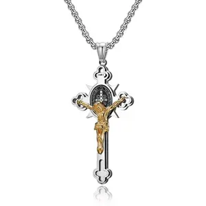 Saint Benedict Stainless Steel Gold Plated Corpus Necklace pendant UNISEX