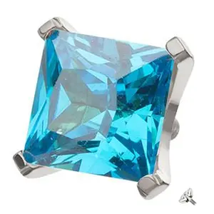 Princess Blue Topaz CZ Internally Threaded Titanium Top