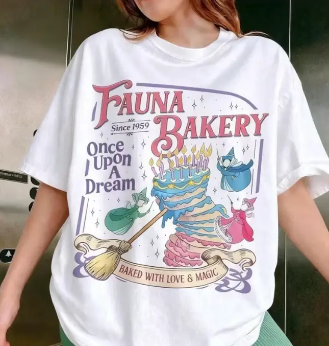 Fauna Bakery "Baking with Love And Magic" T-Shirt, Sleeping Beauty T-Shirt, Fairy Godmother T-Shirt, Theme Park Family T-Shirt