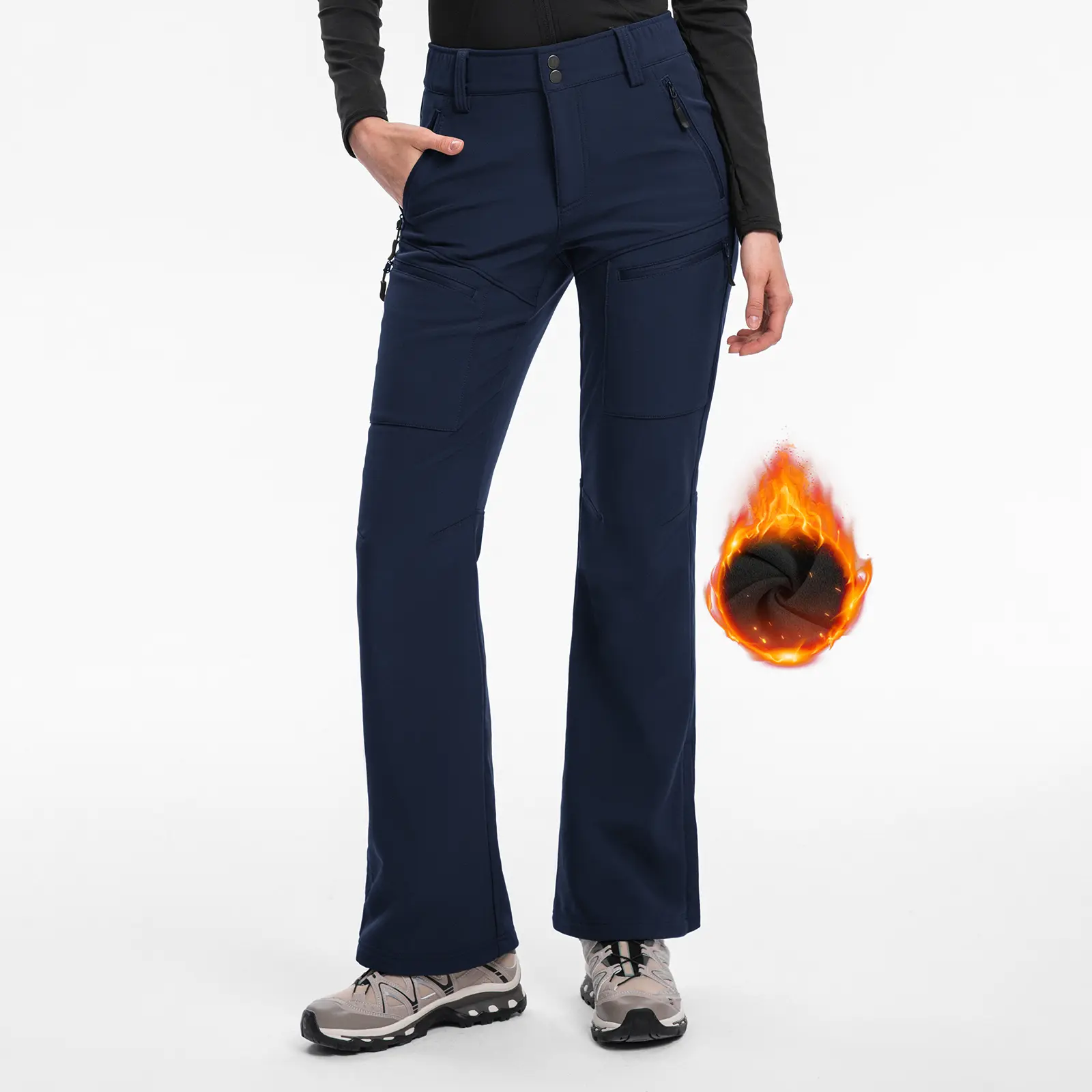 Women's Tight Fit Compression Wear Plain Fleece-Lined Waterproof Water-Resistant Snow Ski Pants, Female Outdoor Sports Bottoms - SnowVenture W039
